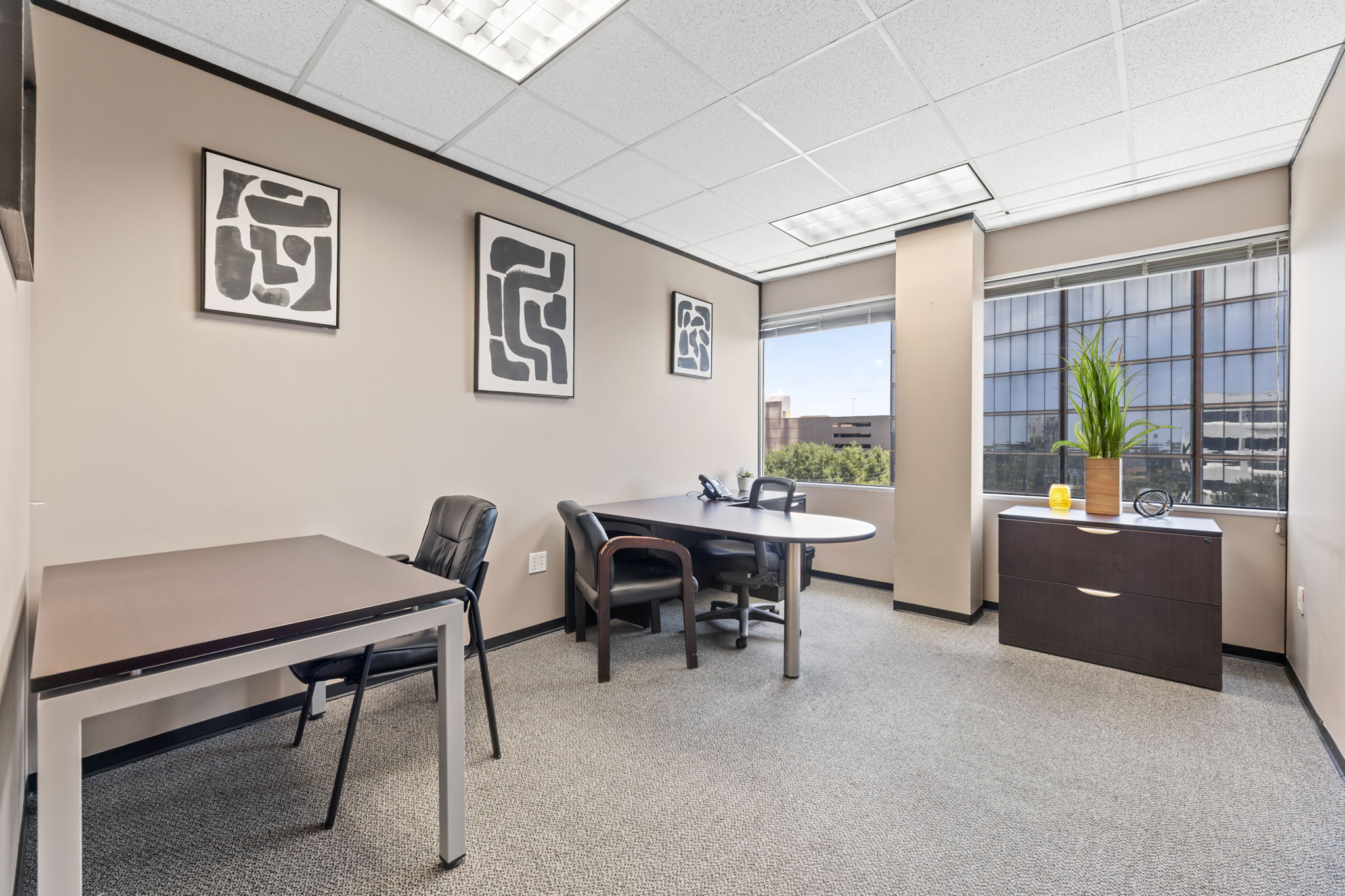 private office space with a window view